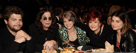 Ozzy (second from left) and Sharon (second from right) with their children, Jack (left), Aimee (right), and Kelly Osbourne (third from left).