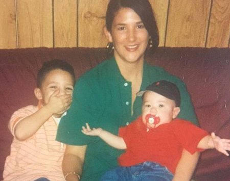 The childhood image of Davon Wade (left) with his mother Veronica Gutierrez and younger brother, Devin Booker (right)