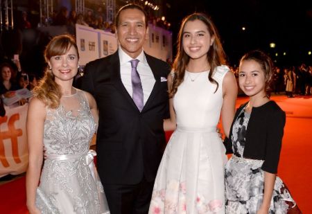 Michael Greyeyes arrived with his wife and children at the red carpet of Toronto International Film Festival 2017. Who is his wife? How many children does he have?