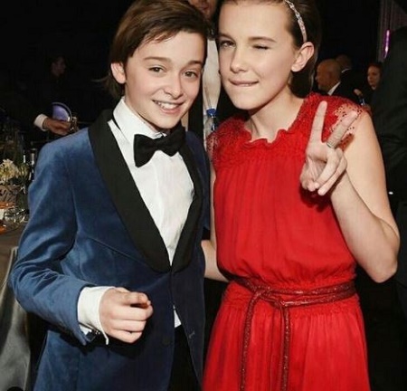 Noah Schnapp With His Co-Star, Millie Bobby Brown