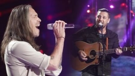 Chayce Beckham and Brandon Boyd duet perfomance at American Idol S19 stage.