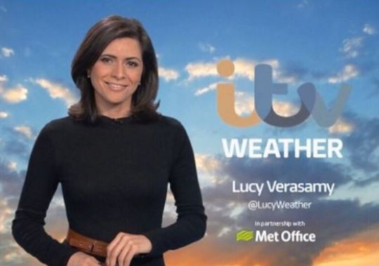 ritish Weather Forecaster, Lucy Verasamy works at ITV Weather.