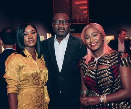 Femi Otedola (middle) with his daughters DJ Cuppy (right) and Temi Otedola (left).