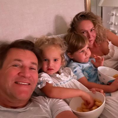 Haven Mae Herjavec and Hudson are munching into something as Robert Herjavec is taking the selfie with the whole family.