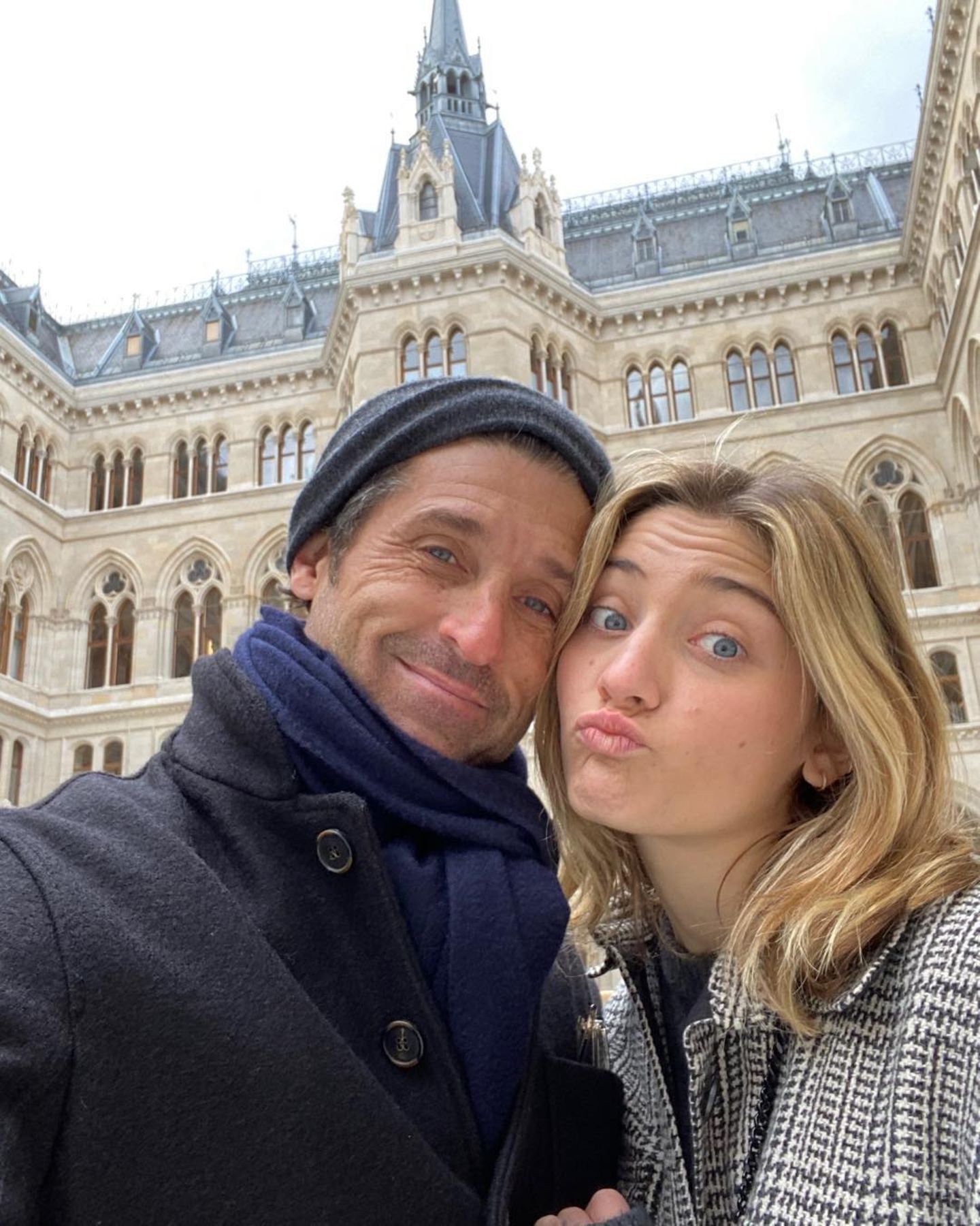 Talula Fyfe Dempsey with her father Patrick Dempsey  doing pout