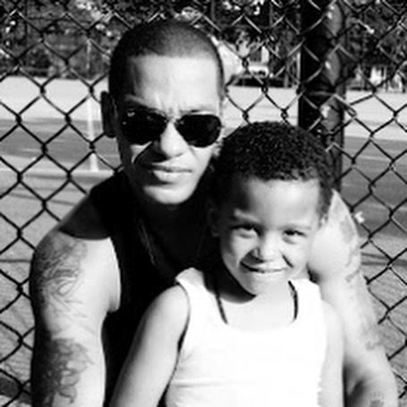 Jamison Pankey with his father Peter Gunz in a park