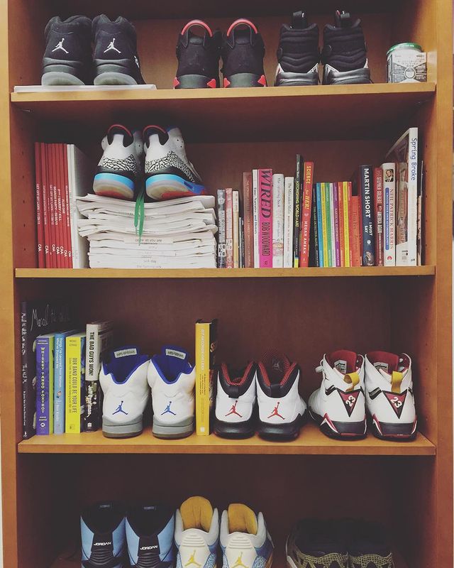 Picture of Adam Pally's shoes and book. 