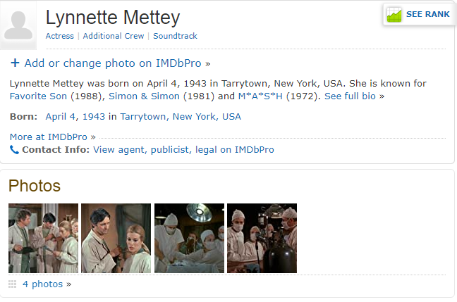 Screenshot of Lynette Mettey's IMDb profile