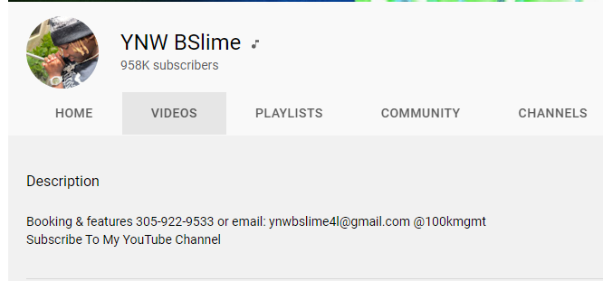Screenshot of YNW BSlime's Youtube Channel