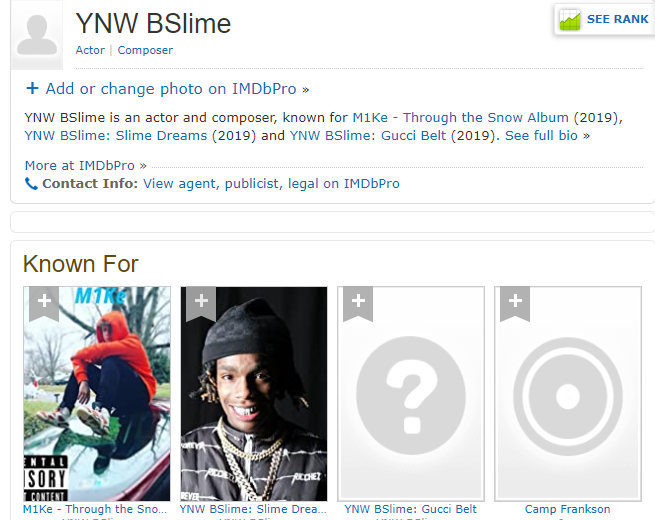 Screenshot of YNW BSlime's IMDb page