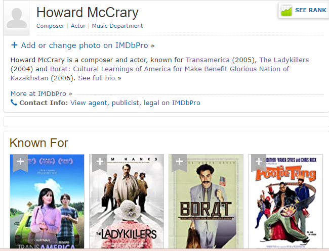 Screenshot of Howard McCrary's IMDb page