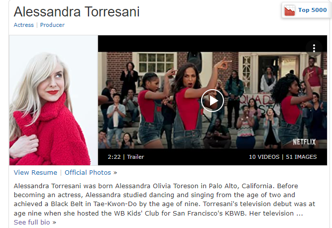 Screenshot of Alessandra Torresani's IMDb Profile