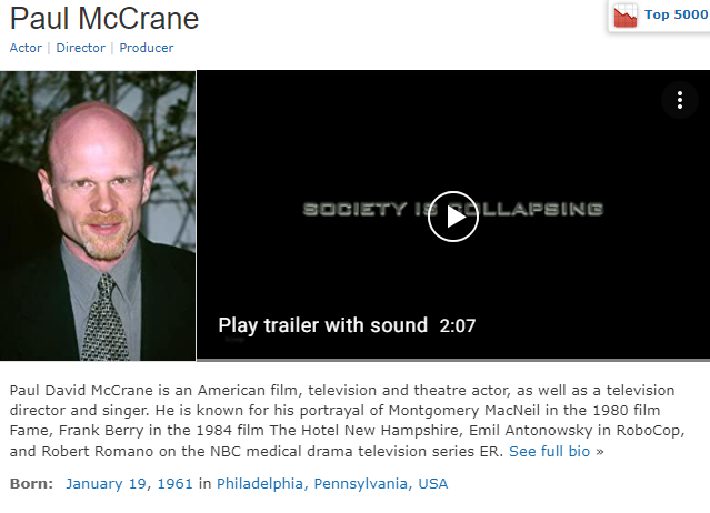 Screenshot of Paul McCrane's IMDb profile