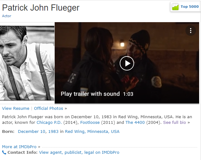 Screenshot of Patrick Fueger's IMDb Profile