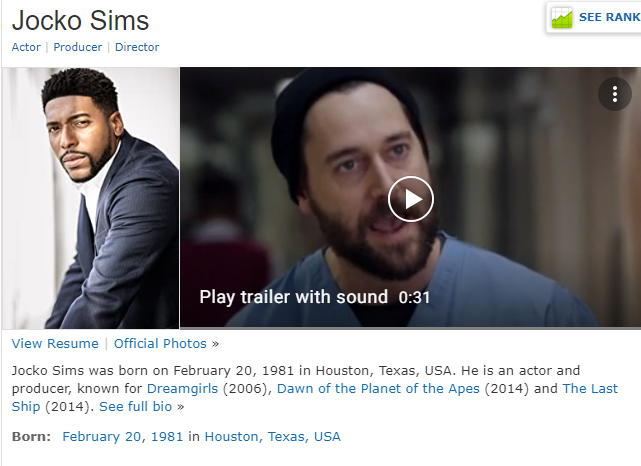 Screenshot of Jocko Slims' IMDb Profile