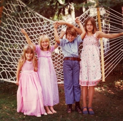 Childhood photo of Jennifer Gareis with her three siblings 