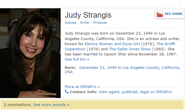 Screenshot of Judy Strangis's IMDb profile