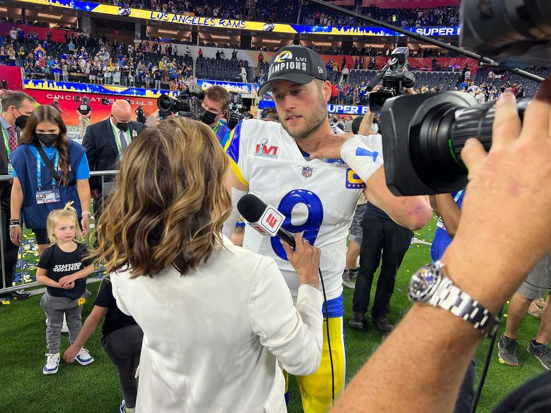 Picture of Dianna Russini and Matthew Stafford during the interview 