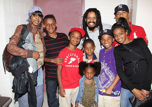 Family picture of John Nesta Marley and his siblings Zion, Selah, Joshua, Sara, Eden, Nico and their parents Lauryn Hill and Rohan Marley 