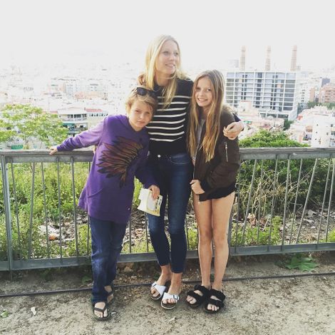 Gwyneth Paltrow and her children Apple Martin and Moses Martin are enjoying in their balcony