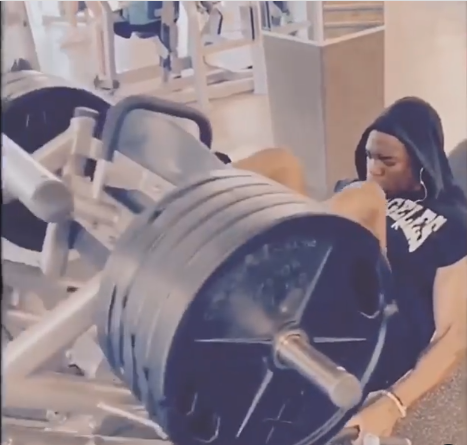 Photo of Caleb Castille while doing his leg workout.