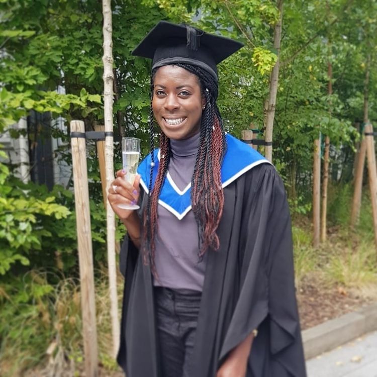 Christine Ohuruogu celebrating after her graduation  from the queen mary university