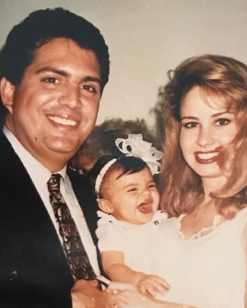 Picture of Myrka Dellanos, her first husband Alejandro Loyanz and their daughter Alexa Dellanos