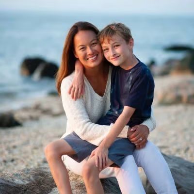 Photo of Jade Duell and her son, Robert Ford Wilson in the sea shore. 
