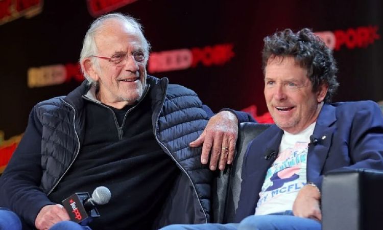 A picture of Lisa Loiacono's husband, Christopher Lloyd with his actor friend, Michael J. Fox.