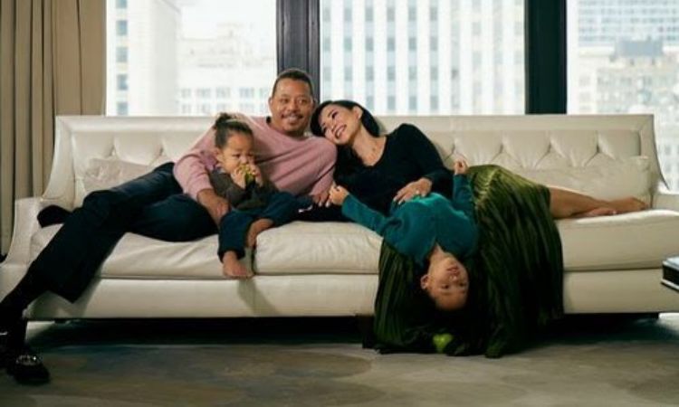 A picture of Lori McCommas's ex, Terrence Howard with his current partner, Mira Pak, and their two kids.