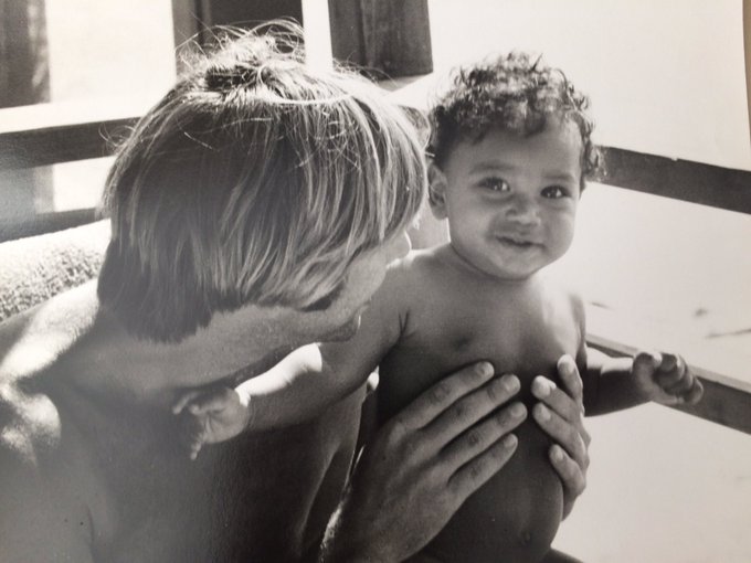 A baby picture of Julie Landfield's son Casey Bridges with his father, Beau Bridges.