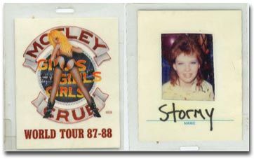 An old concert pass of Stormy Deal for Motley Crue