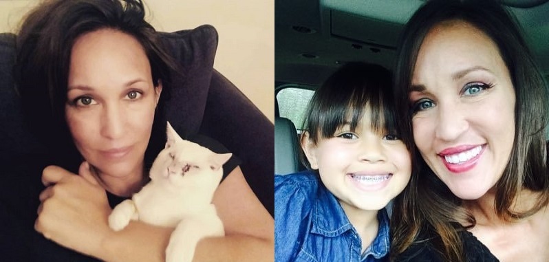 A picture of Havan Flores with her mother and another of her mother with the family cat Bob