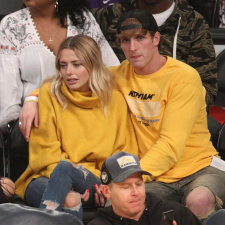 Corinna Kopf with Logan Paul at the L.A. Lakers game. 