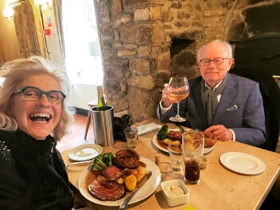Hilary Gish in a lunch date with her husband, Michael Whitehall.