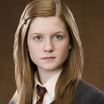 Andrew Lococo's wife, Bonnie Wright, as Ginny Weasley from the Harry Potter.